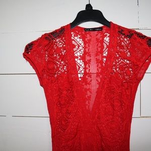 For Love and Lemons Red Lace Plunge neckline Dress